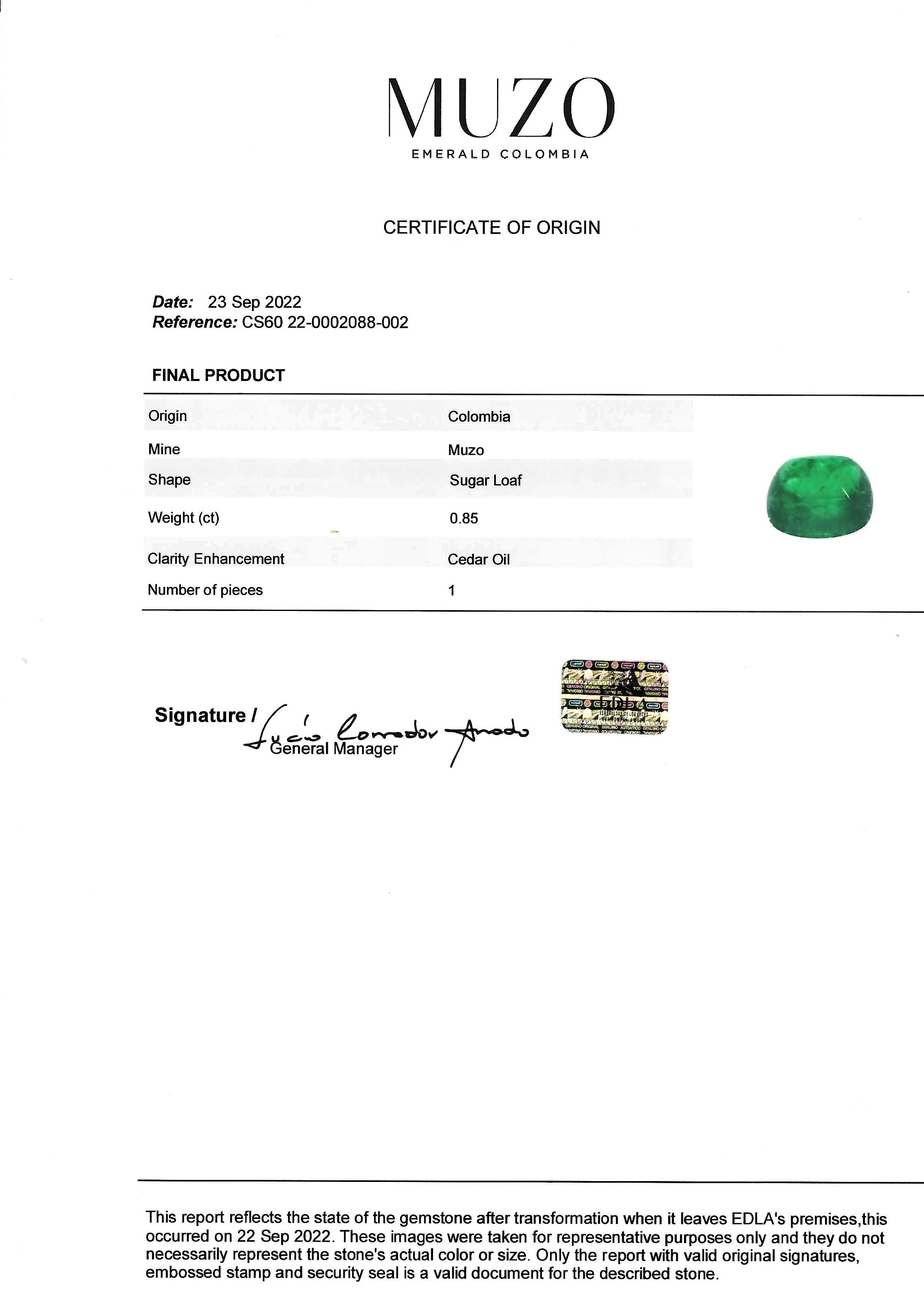 0.85 Ct. Cabochon Emerald from Colombia - Muzo